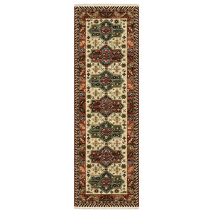 Homeroots 6' Red Blue And White Oriental Power Loom Runner Rug  Genuine Wool 509262