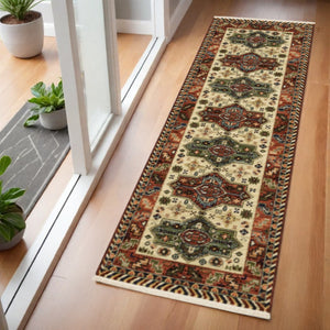 HomeRoots 6' Timeless Oriental Power Loom Runner Rug in Rich Red, Blue, and Ivory - Durable and Stylish Design 2' x 6' 509262