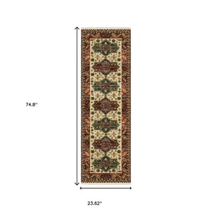 HomeRoots 6' Timeless Oriental Power Loom Runner Rug in Rich Red, Blue, and Ivory - Durable and Stylish Design 2' x 6' 509262