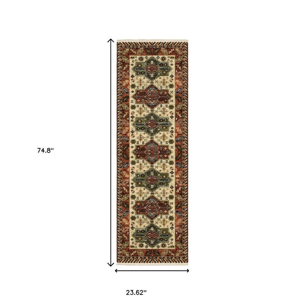 HomeRoots 6' Timeless Oriental Power Loom Runner Rug in Rich Red, Blue, and Ivory - Durable and Stylish Design 2' x 6' 509262