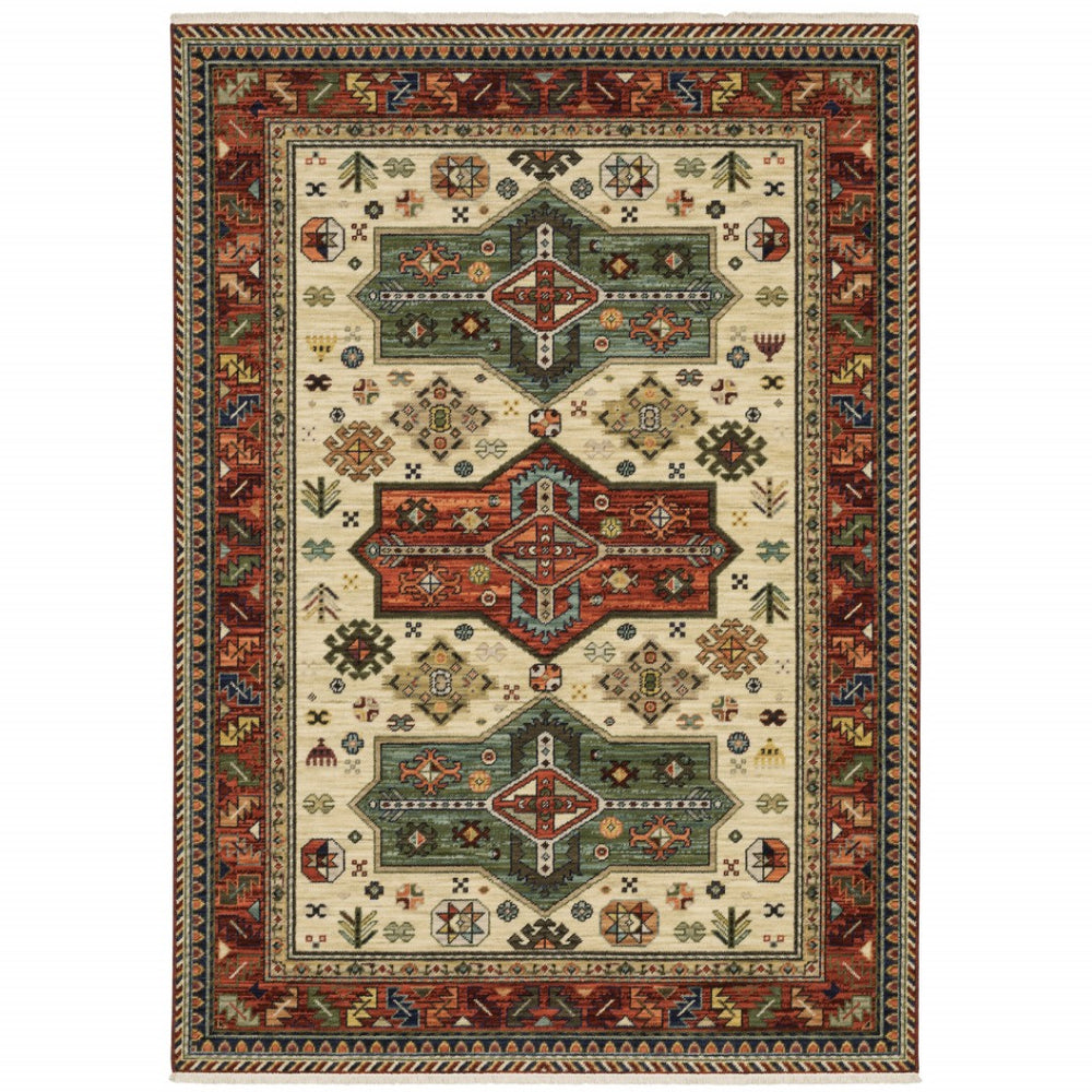 HomeRoots 6' Timeless Oriental Power Loom Runner Rug in Rich Red, Blue, and Ivory - Durable and Stylish Design 3'3" x 5' 509263