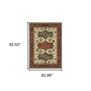 Homeroots 5' X 8' Blue And Beige Oriental Power Loom Area Rug With Fringe  Genuine Wool 509264