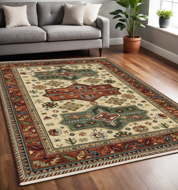 Homeroots 5' X 8' Blue And Beige Oriental Power Loom Area Rug With Fringe  Genuine Wool 509264
