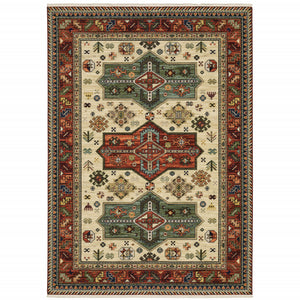 Homeroots 6' X 9' Brick Red Orange Rust Beige Gold Pale Blue Olive Navy And Black Oriental Power Loom Stain Resistant Area Rug With Fringe  Genuine Wool 509265