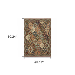 HomeRoots 2' Elegant Oriental-Inspired Runner Rug with Rich Colors, Stain Resistance, and Classic Fringe Design 3' x 5' 509270