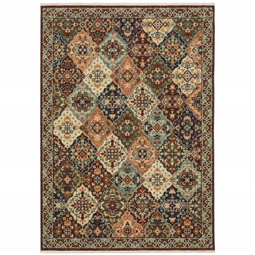 HomeRoots 2' Elegant Oriental-Inspired Runner Rug with Rich Colors, Stain Resistance, and Classic Fringe Design 5' X 8' 509271