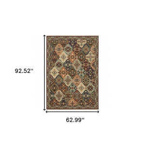 HomeRoots 2' Elegant Oriental-Inspired Runner Rug with Rich Colors, Stain Resistance, and Classic Fringe Design 5' X 8' 509271