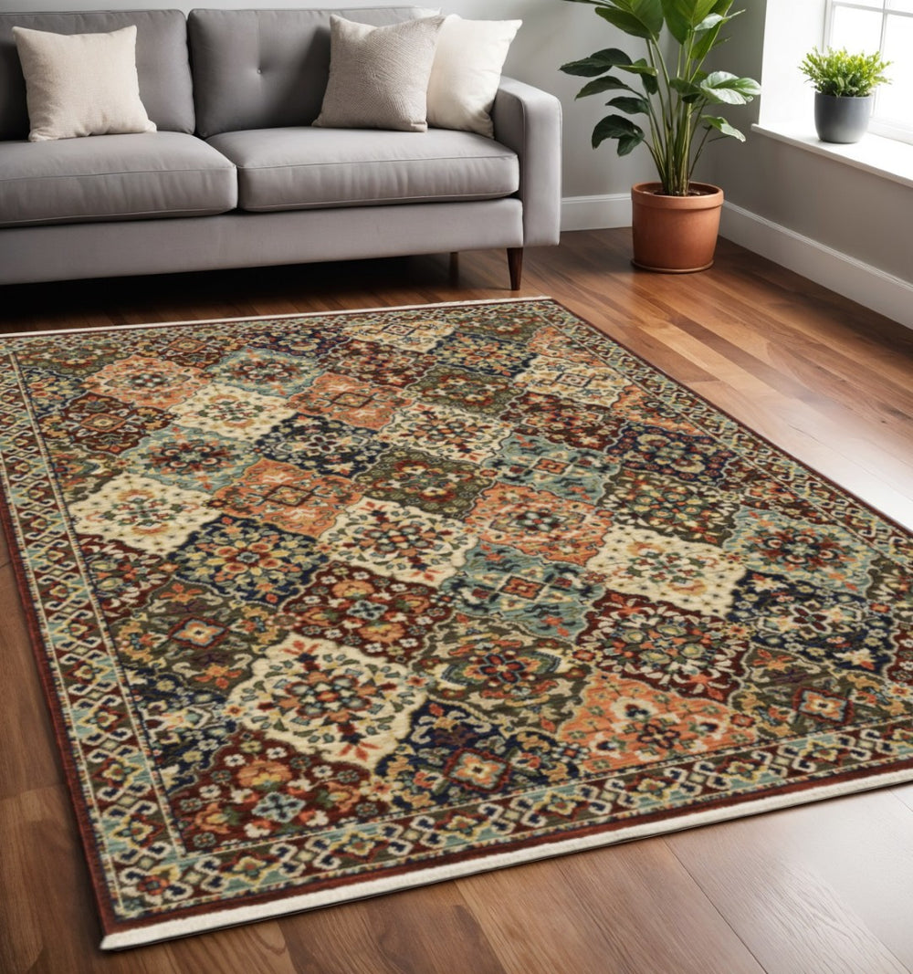 HomeRoots 2' Elegant Oriental-Inspired Runner Rug with Rich Colors, Stain Resistance, and Classic Fringe Design 5' X 8' 509271