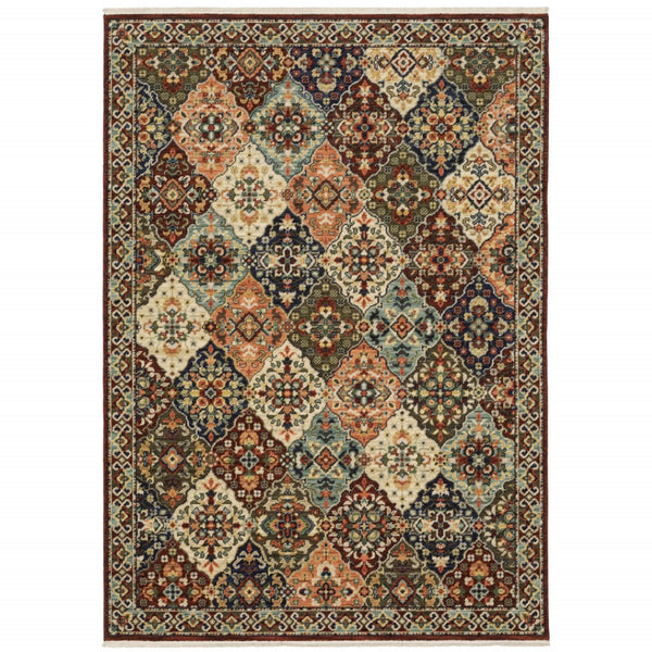 HomeRoots 2' Elegant Oriental-Inspired Runner Rug with Rich Colors, Stain Resistance, and Classic Fringe Design 9'10" x 12'10" 509274