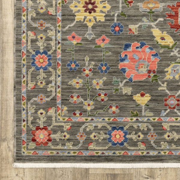 HomeRoots 2' Versatile Oriental Runner Rug with Multicolor Design and Stain-Resistant Features for High-Traffic Areas Grey/ Multi 2' x 6' 509276