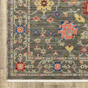 Homeroots 5' X 8' Blue And Gray Oriental Power Loom Area Rug With Fringe Grey,Multi Genuine Wool 509278