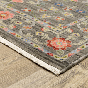 Homeroots 6' X 9' Grey Salmon Pink Gold Blue Rust Deep Blue Ivory And Green Oriental Power Loom Stain Resistant Area Rug With Fringe Grey,Multi Genuine Wool 509279