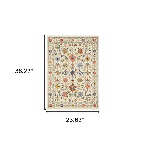 Homeroots 2' X 3' Ivory Oriental Power Loom Stain Resistant Area Rug With Fringe Ivory,Multi Genuine Wool 509282