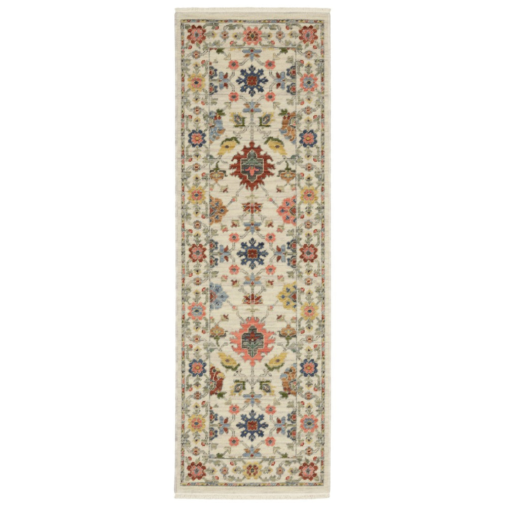 HomeRoots 2' Versatile Oriental Runner Rug with Multicolor Design and Stain-Resistant Features for High-Traffic Areas Ivory/ Multi 2' x 6' 509283