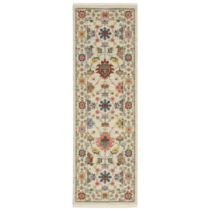 HomeRoots 2' Versatile Oriental Runner Rug with Multicolor Design and Stain-Resistant Features for High-Traffic Areas Ivory/ Multi 2' x 6' 509283