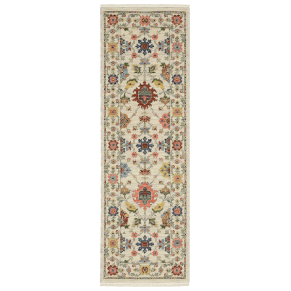 HomeRoots 2' Versatile Oriental Runner Rug with Multicolor Design and Stain-Resistant Features for High-Traffic Areas Ivory/ Multi 2' x 6' 509283