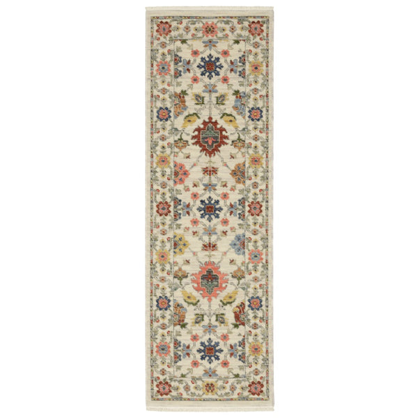 HomeRoots 2' Versatile Oriental Runner Rug with Multicolor Design and Stain-Resistant Features for High-Traffic Areas Ivory/ Multi 2' x 6' 509283