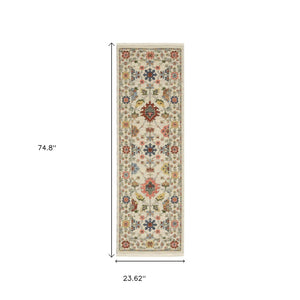 HomeRoots 2' Versatile Oriental Runner Rug with Multicolor Design and Stain-Resistant Features for High-Traffic Areas Ivory/ Multi 2' x 6' 509283