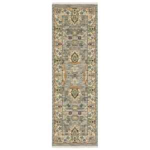 HomeRoots 2' Elegant Oriental Power Loom Runner Rug - Stain Resistant, Multi-Color, Fringed, Durable Design Grey/ Multi 2' x 6' 509290