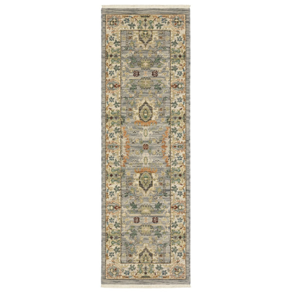 HomeRoots 2' Elegant Oriental Power Loom Runner Rug - Stain Resistant, Multi-Color, Fringed, Durable Design Grey/ Multi 2' x 6' 509290