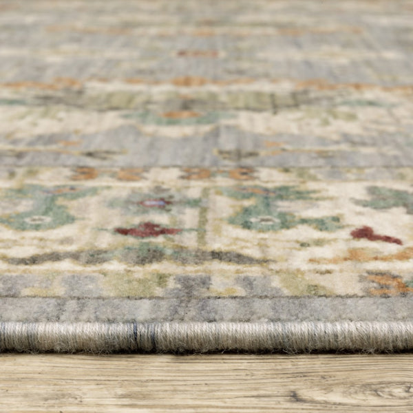 HomeRoots 2' Elegant Oriental Power Loom Runner Rug - Stain Resistant, Multi-Color, Fringed, Durable Design Grey/ Multi 2' x 6' 509290