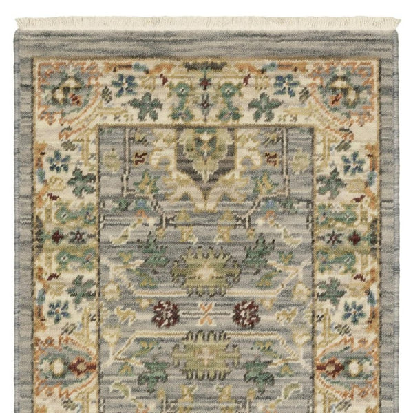 HomeRoots 2' Elegant Oriental Power Loom Runner Rug - Stain Resistant, Multi-Color, Fringed, Durable Design Grey/ Multi 2' x 6' 509290