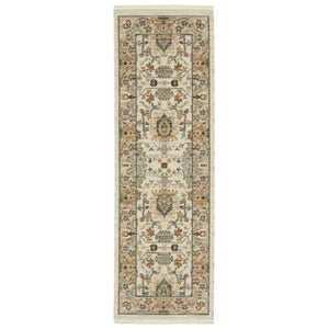 HomeRoots 2' Elegant Oriental Power Loom Runner Rug - Stain Resistant, Multi-Color, Fringed, Durable Design Ivory/ Multi 2' x 6' 509297
