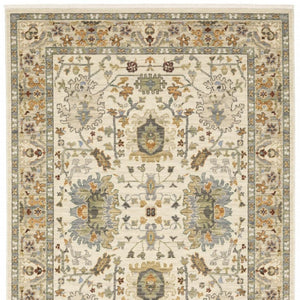 HomeRoots 2' Elegant Oriental Power Loom Runner Rug - Stain Resistant, Multi-Color, Fringed, Durable Design Ivory/ Multi 2' x 6' 509297