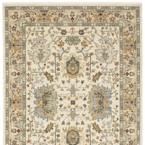 HomeRoots 2' Elegant Oriental Power Loom Runner Rug - Stain Resistant, Multi-Color, Fringed, Durable Design Ivory/ Multi 2' x 6' 509297
