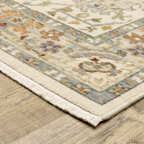 HomeRoots 2' Elegant Oriental Power Loom Runner Rug - Stain Resistant, Multi-Color, Fringed, Durable Design Ivory/ Multi 2' x 6' 509297