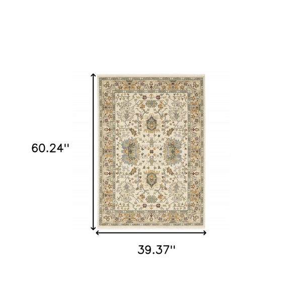 HomeRoots 2' Elegant Oriental Power Loom Runner Rug - Stain Resistant, Multi-Color, Fringed, Durable Design 3' x 5' 509298