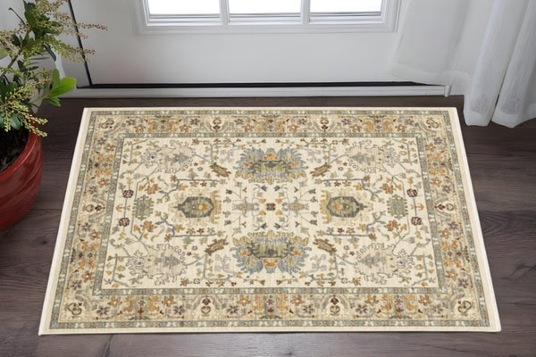 HomeRoots 2' Elegant Oriental Power Loom Runner Rug - Stain Resistant, Multi-Color, Fringed, Durable Design 3' x 5' 509298