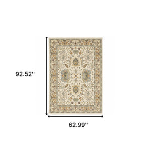 HomeRoots 2' Elegant Oriental Power Loom Runner Rug - Stain Resistant, Multi-Color, Fringed, Durable Design 5' X 8' 509299