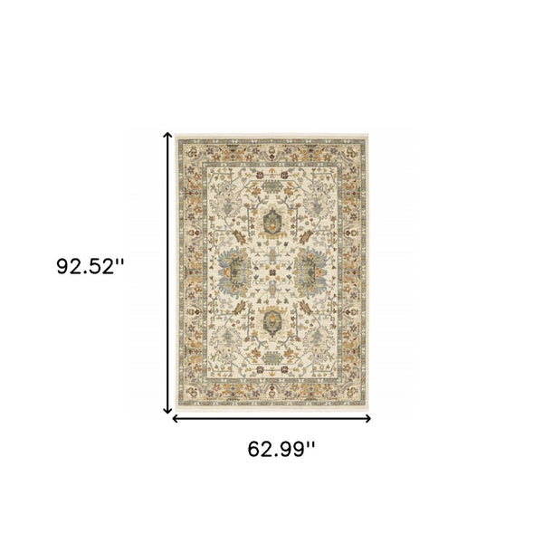 HomeRoots 2' Elegant Oriental Power Loom Runner Rug - Stain Resistant, Multi-Color, Fringed, Durable Design 5' X 8' 509299