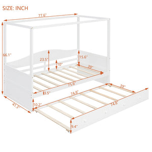English Elm Twin Canopy Daybed with Pull Out Trundle Pinewood Frame for Kids or Guest Rooms N708P373423K