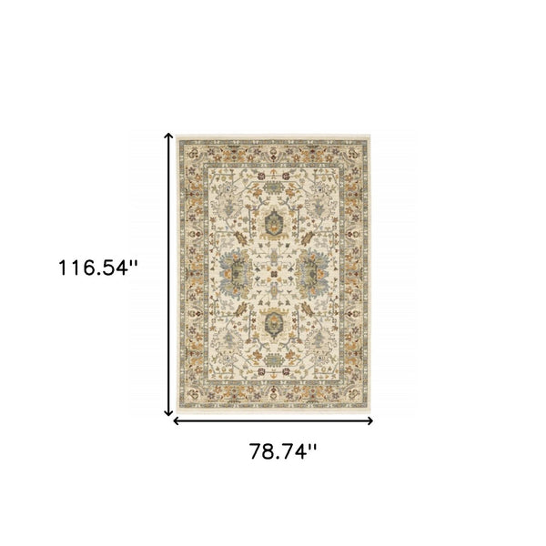 HomeRoots 2' Elegant Oriental Power Loom Runner Rug - Stain Resistant, Multi-Color, Fringed, Durable Design 7' X 10' 509300