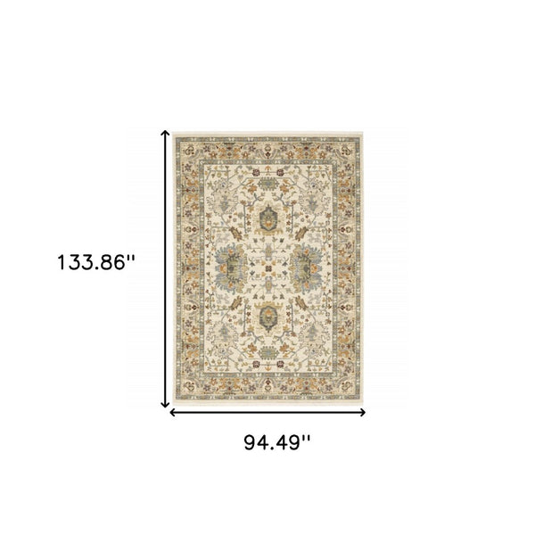 HomeRoots 2' Elegant Oriental Power Loom Runner Rug - Stain Resistant, Multi-Color, Fringed, Durable Design 8' X 11' 509301