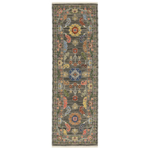 HomeRoots 2' Elegant Stain-Resistant Oriental Runner Rug with Fringe in Vibrant Multi-Color Bohemian Design Grey/ Multi 2' x 6' 509304