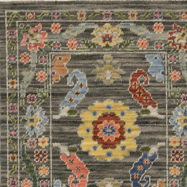 HomeRoots 2' Elegant Stain-Resistant Oriental Runner Rug with Fringe in Vibrant Multi-Color Bohemian Design Grey/ Multi 2' x 6' 509304