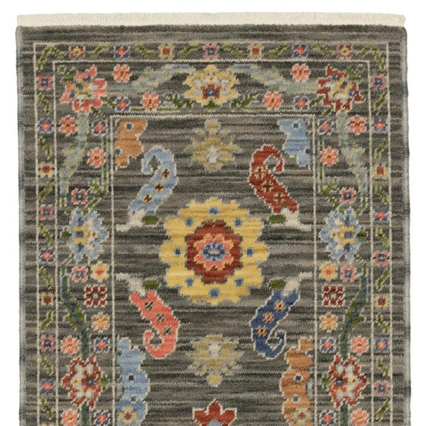 HomeRoots 2' Elegant Stain-Resistant Oriental Runner Rug with Fringe in Vibrant Multi-Color Bohemian Design Grey/ Multi 2' x 6' 509304