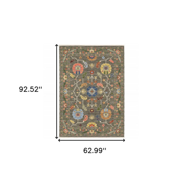 HomeRoots 2' Elegant Stain-Resistant Oriental Runner Rug with Fringe in Vibrant Multi-Color Bohemian Design 5' X 8' 509306