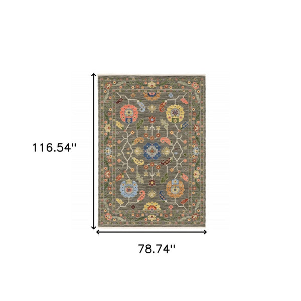 HomeRoots 2' Elegant Stain-Resistant Oriental Runner Rug with Fringe in Vibrant Multi-Color Bohemian Design 7' X 10' 509307