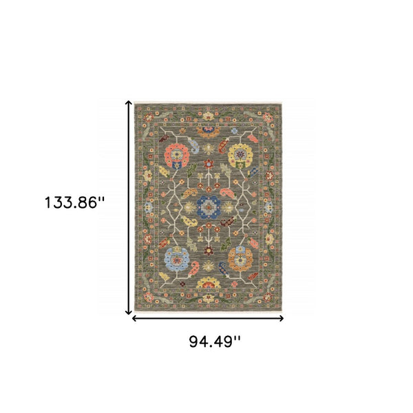 HomeRoots 2' Elegant Stain-Resistant Oriental Runner Rug with Fringe in Vibrant Multi-Color Bohemian Design 8' X 11' 509308