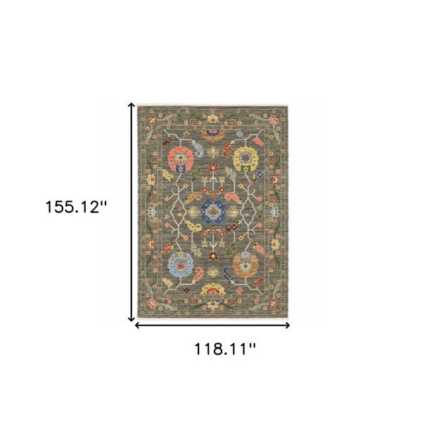 HomeRoots 2' Elegant Stain-Resistant Oriental Runner Rug with Fringe in Vibrant Multi-Color Bohemian Design 10' X 13' 509309