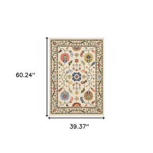 HomeRoots 2' Elegant Stain-Resistant Oriental Runner Rug with Fringe in Vibrant Multi-Color Bohemian Design 3' x 5' 509312