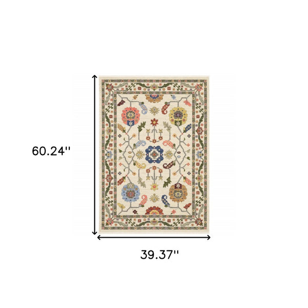 HomeRoots 2' Elegant Stain-Resistant Oriental Runner Rug with Fringe in Vibrant Multi-Color Bohemian Design 3' x 5' 509312
