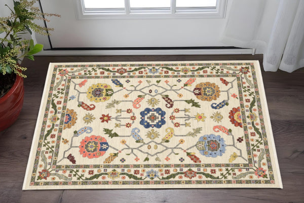 HomeRoots 2' Elegant Stain-Resistant Oriental Runner Rug with Fringe in Vibrant Multi-Color Bohemian Design 3' x 5' 509312