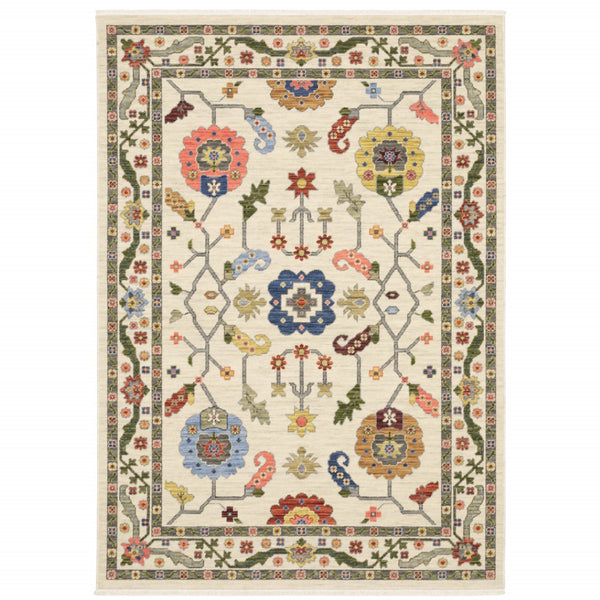 HomeRoots 2' Elegant Stain-Resistant Oriental Runner Rug with Fringe in Vibrant Multi-Color Bohemian Design 5' X 8' 509313
