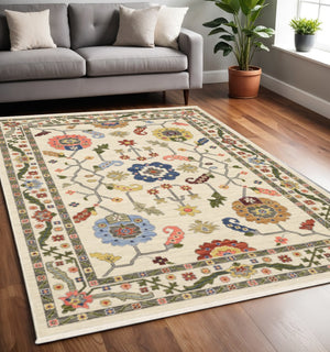 HomeRoots 2' Elegant Stain-Resistant Oriental Runner Rug with Fringe in Vibrant Multi-Color Bohemian Design 5' X 8' 509313