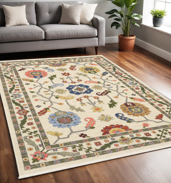 HomeRoots 2' Elegant Stain-Resistant Oriental Runner Rug with Fringe in Vibrant Multi-Color Bohemian Design 5' X 8' 509313